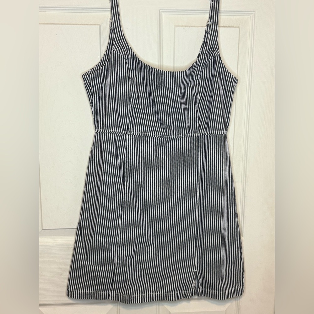 BDG Urban Outfitters Navy Blue and White Striped Denim Mini Dress